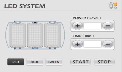 Red and blue LED light therapy machine interface